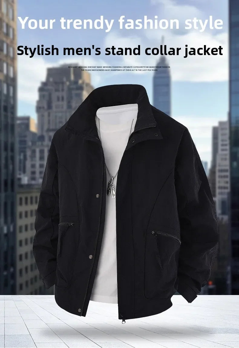Men's Slim-Fit Zip-Up Baseball Collar Jacket