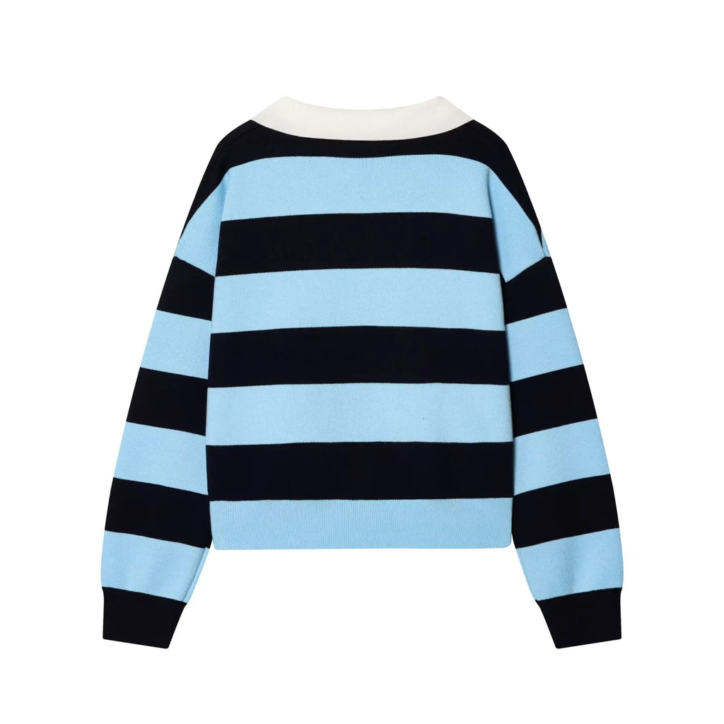 Women's Striped Polo Sweater Casual Long Sleeve Loose Pullover