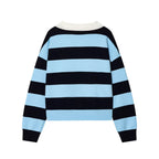 Women's Striped Polo Sweater Casual Long Sleeve Loose Pullover