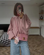 Women's Suede Textured Bomber Jacket Long Sleeve Lapel Collar Loose Coats Casual Outerwear
