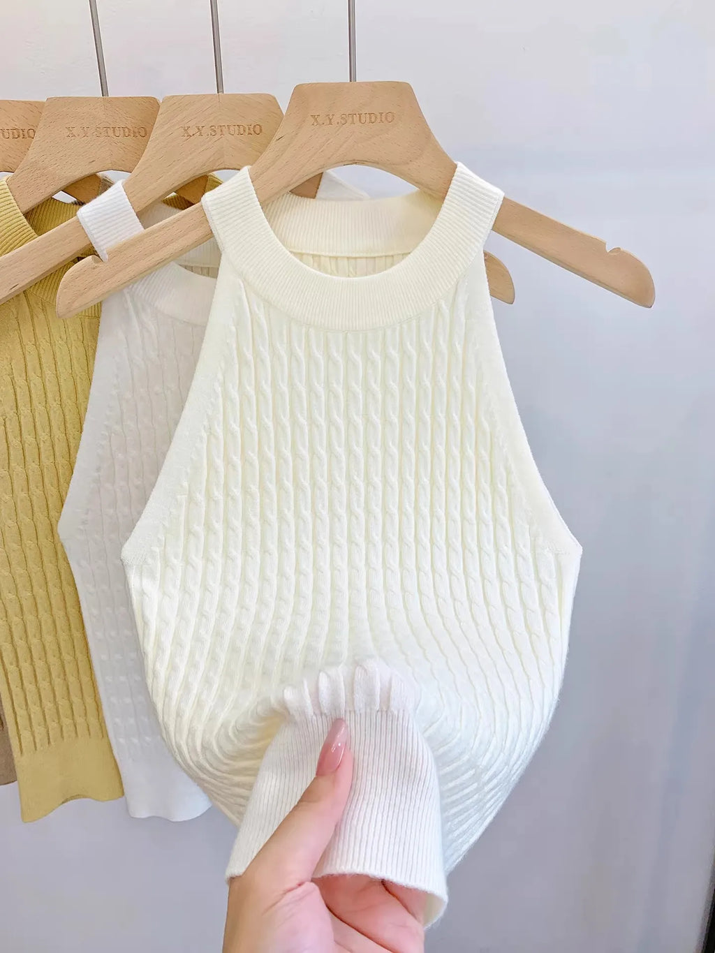 Women's Knitted Halter Camisole Slim Fit Sleeveless Base Tank Tops Solid Crop Tops