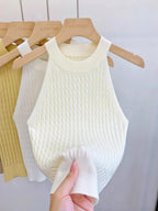 Women's Knitted Halter Camisole Slim Fit Sleeveless Base Tank Tops Solid Crop Tops