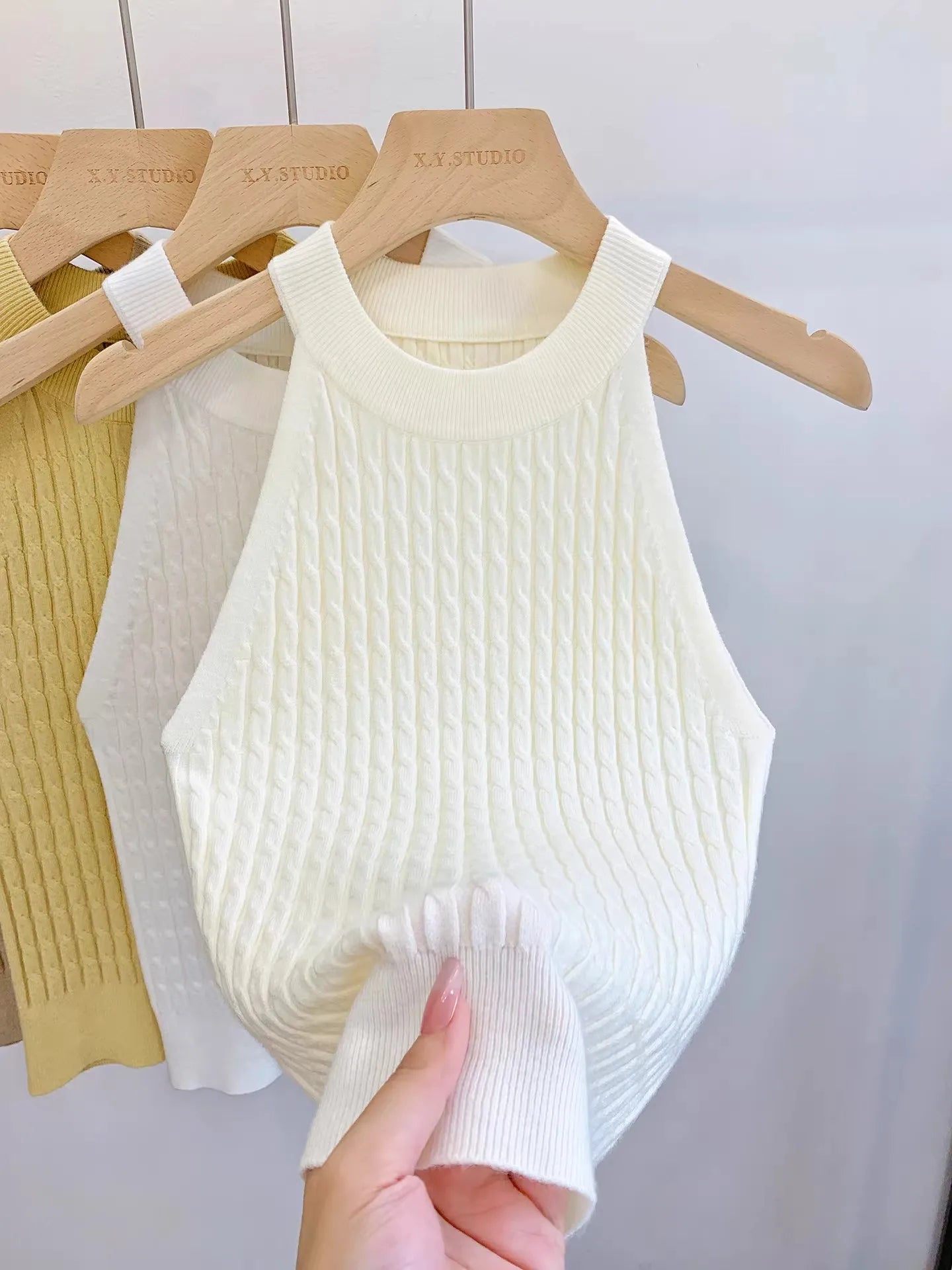 Women's Knitted Halter Camisole Slim Fit Sleeveless Base Tank Tops Solid Crop Tops