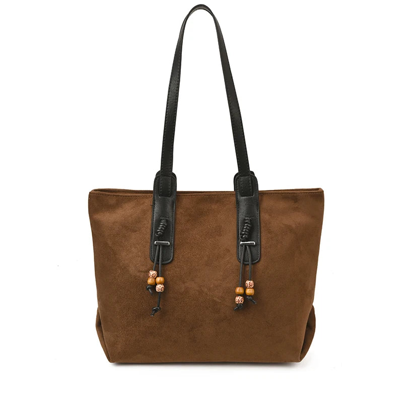 Women's Soft Faux Leather Tote Shoulder Bag with Zipper Closure