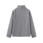 Women's High-Neck Double-Breasted Jacket with Pockets