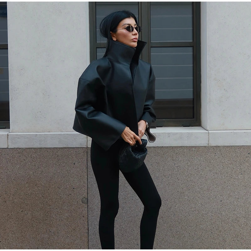 Women's Jacket Polyester Solid Stand Collar Open-Front Loose Full-Sleeve Casual Spring Autumn Outerwear