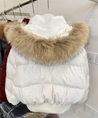 Women's Rhinestone Hooded Puffer Jacket with Plush Trim