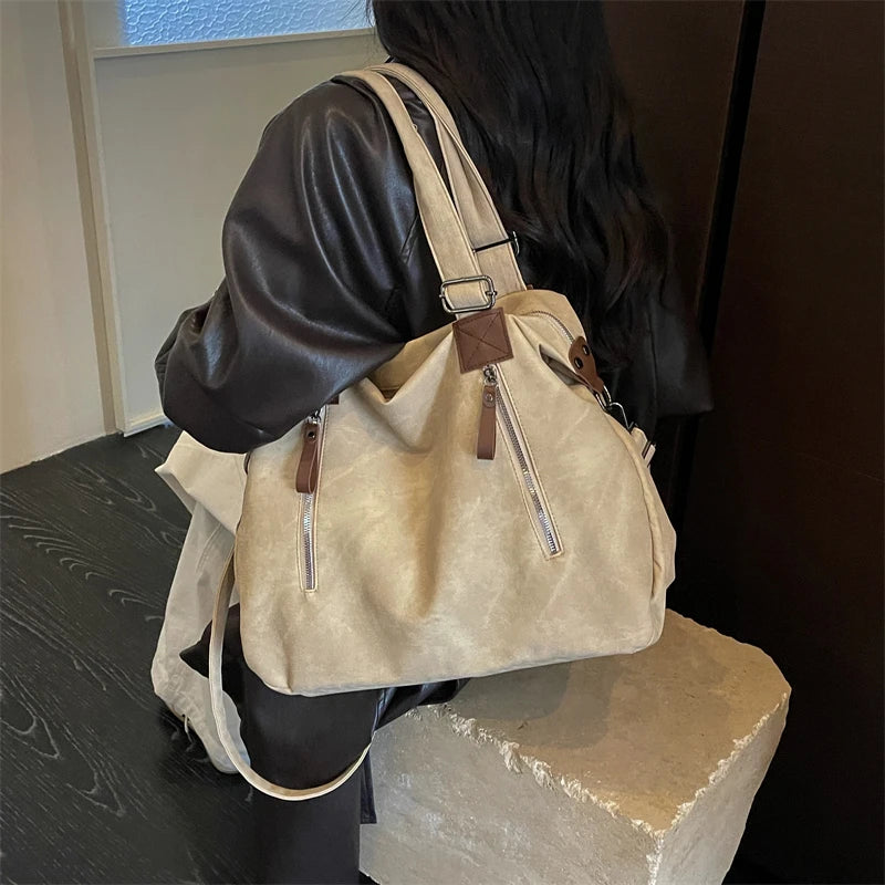 Women's Faux Leather Shoulder Bag with Zipper Closure
