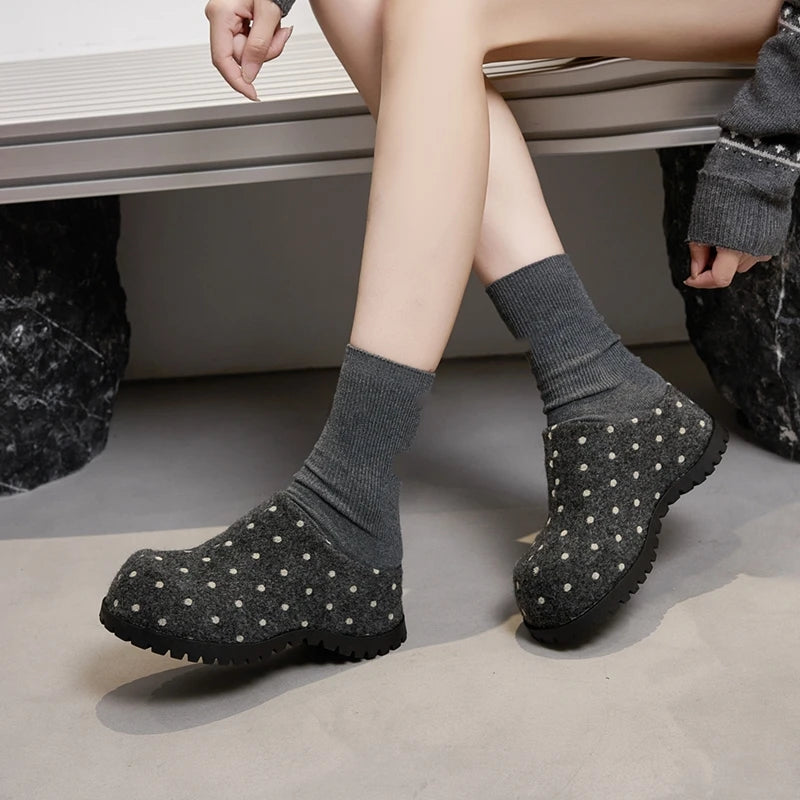 Damen Polka Dot Mule Hausschuhe Dicke Plattform Slip-On Offene Schuhe