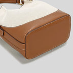 Women's Canvas & PU Leather Bucket Bag with Wide Crossbody Strap