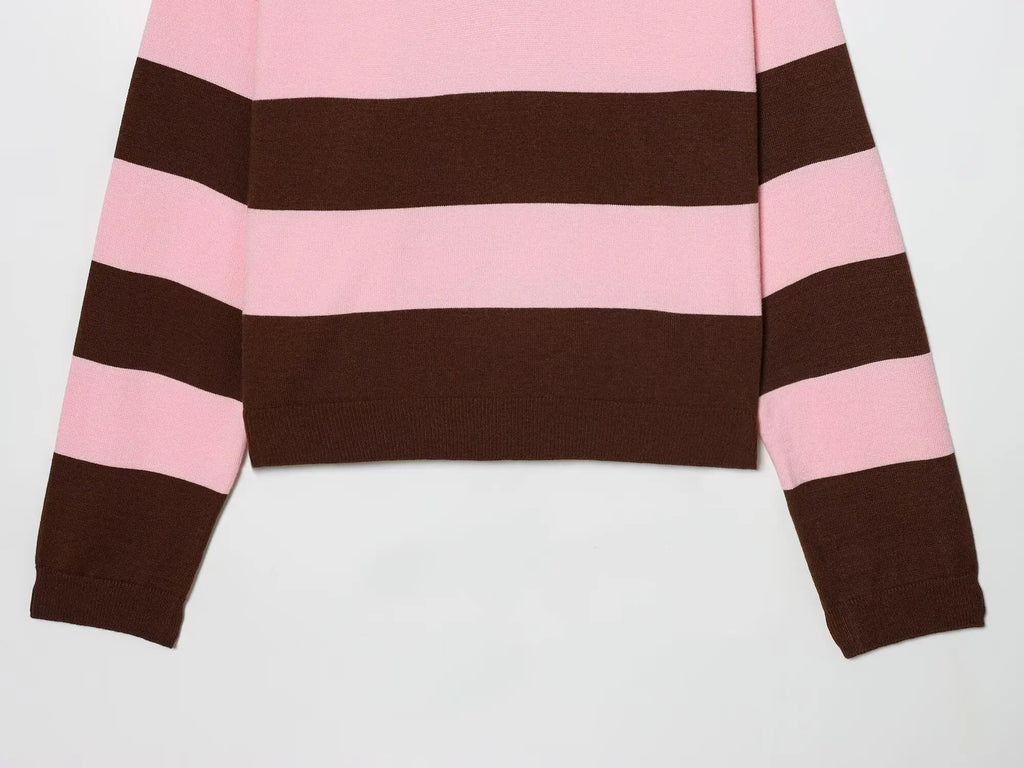 Women's Striped Polo Sweater Casual Long Sleeve Loose Pullover