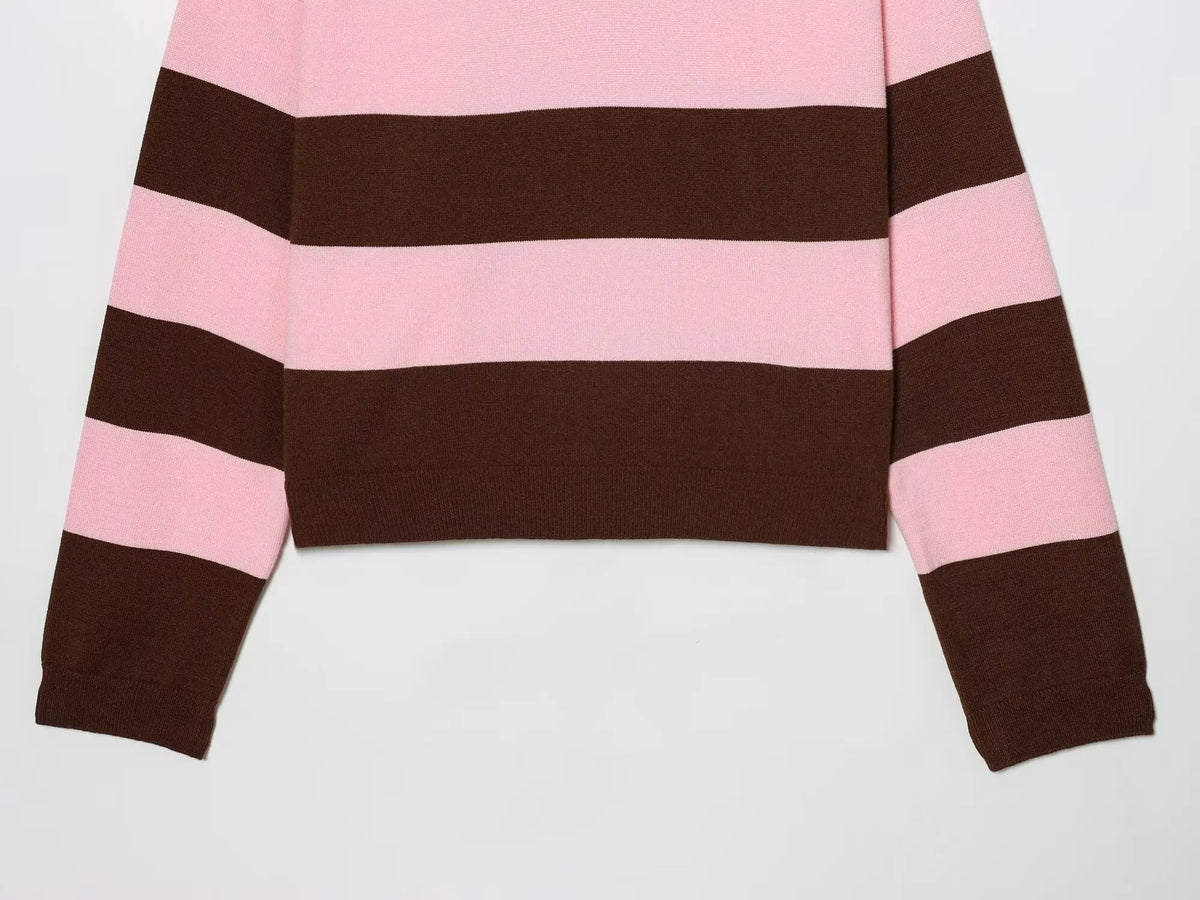 Women's Striped Polo Sweater Casual Long Sleeve Loose Pullover