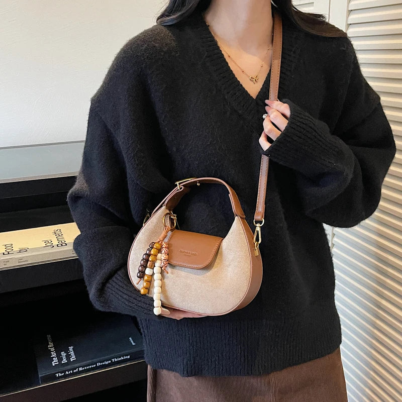 Women's Retro PU Leather Small Saddle Bag – Crossbody Shoulder Handbag with Pendant