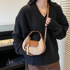 Women's Retro PU Leather Small Saddle Bag – Crossbody Shoulder Handbag with Pendant