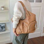 Women's Faux Leather Hobo Shoulder Bag with Zipper Closure