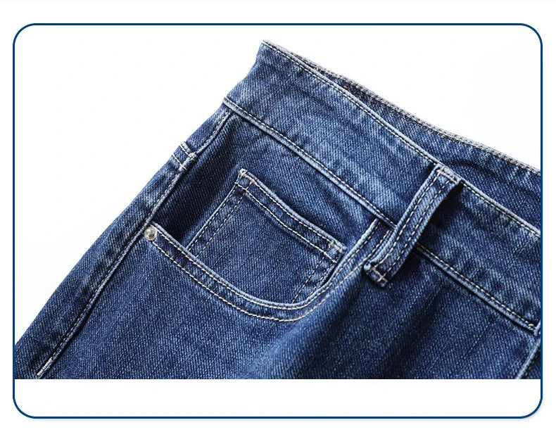 Men's Soft Stretch Straight Jeans Business Casual Slim Fit Wash Denim Pants Korean Fashion Blue Gray Male Brand Trousers