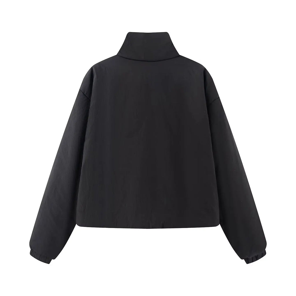 Women's Fashion Jackets Coats Front Zipper With Pockets Solid High Neck Long Sleeves Chic Lady Outfits