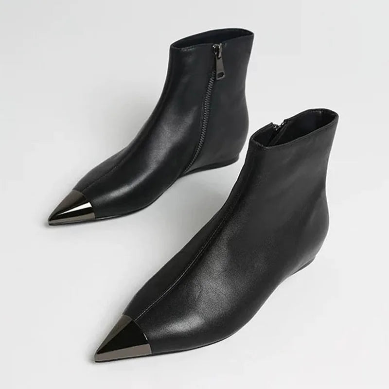 Arden Furtado Women's Winter Ankle Boots – Side Zip Metal Toe Height Increasing Heel