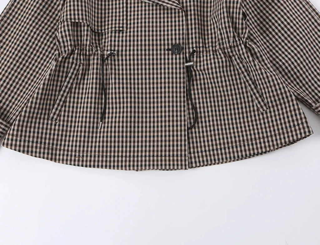 Women's Plaid Trench Coat Single-Button Casual Fashion Autumn Outwear
