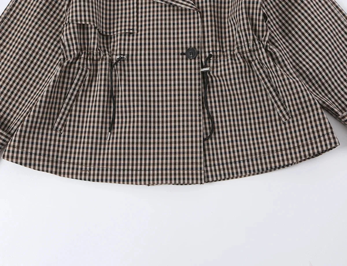 Women's Plaid Trench Coat Single-Button Casual Fashion Autumn Outwear