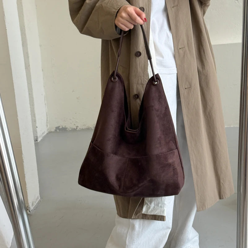 Women's Hobo Bag Vintage Large-Capacity Soft Faux-Suede Hasp Shoulder Bag with Phone Pocket