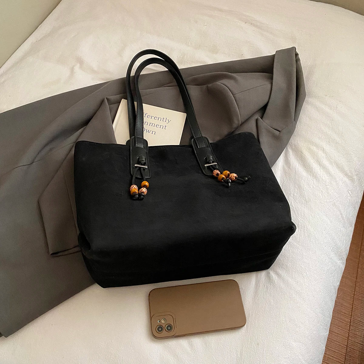 Women's Soft Faux Leather Tote Shoulder Bag with Zipper Closure