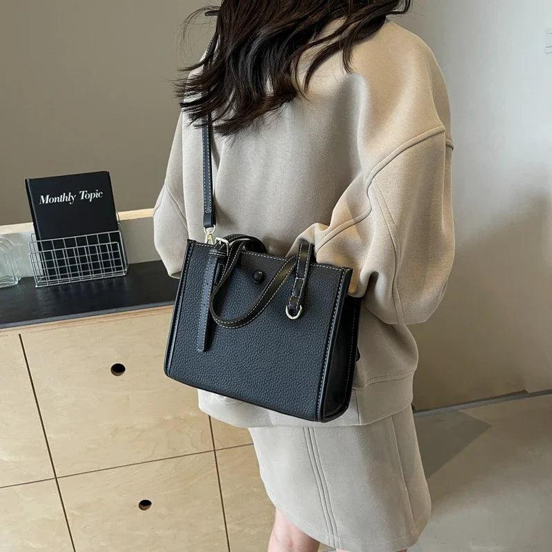 Small Tote Bags Leather Women Zipper Square Double Handles Crossbody Bags