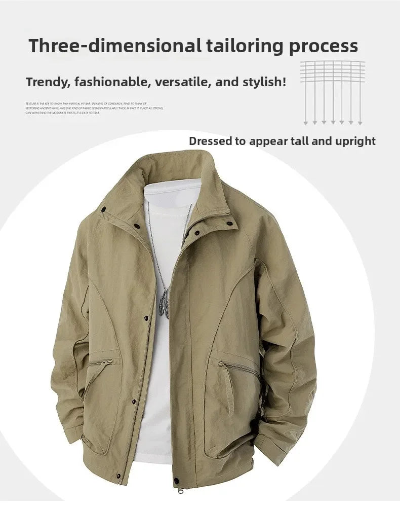 Men's Slim-Fit Zip-Up Baseball Collar Jacket