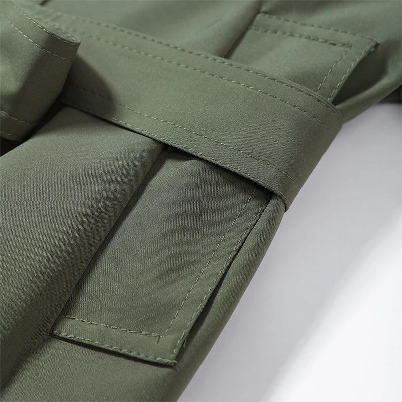 Women's Jacket Solid Lace-Up Double-Breasted Turn-Down Collar Full-Sleeve High-Waist Short Streetwear Coat