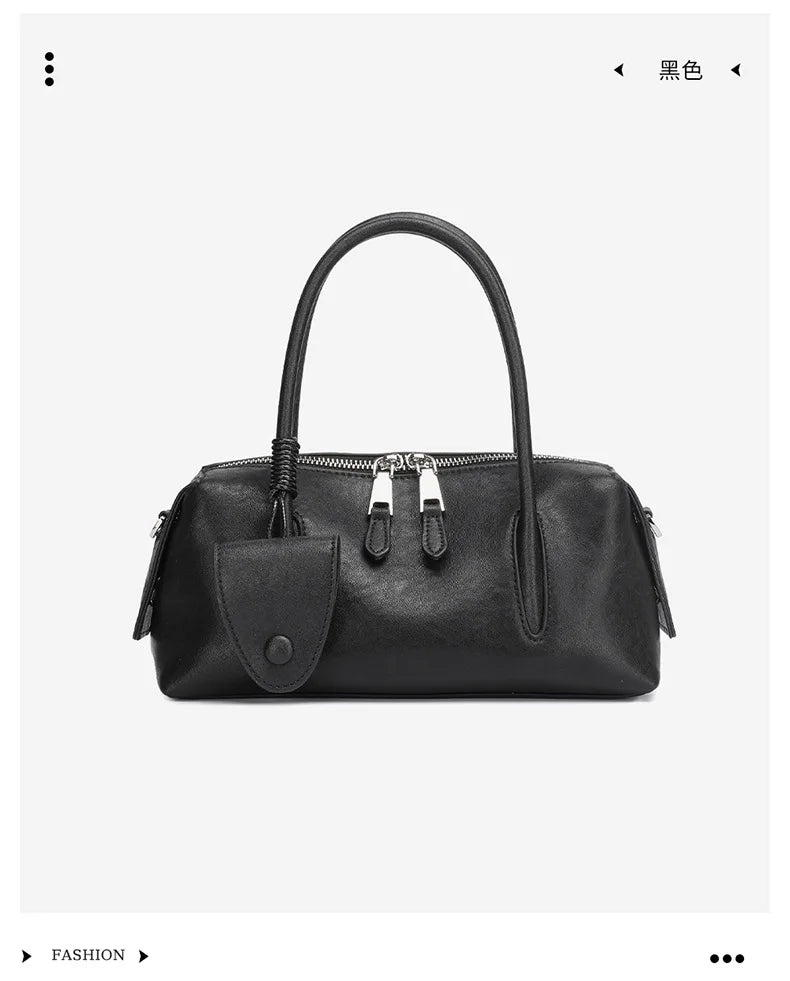 Women's Genuine Leather Bowling Shoulder Bag – Vintage Cowhide Crossbody