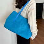 Women's Tote Bag Vintage Soft Faux-Suede Zipper Shoulder Bag with Phone Pocket
