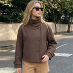 Women's Cropped High-Neck Button-Front Jacket