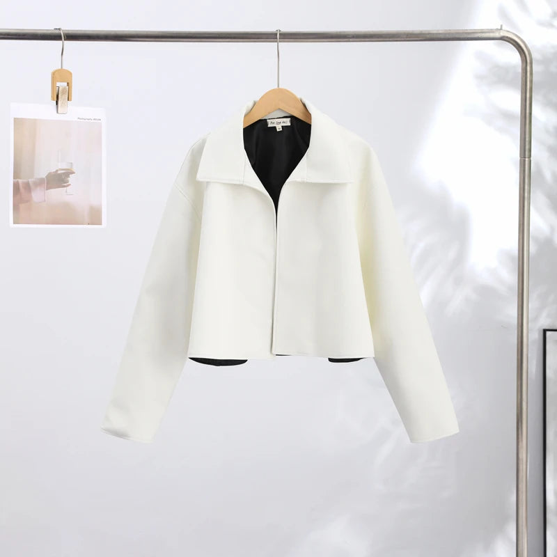 Women's Jacket Polyester Solid Stand Collar Open-Front Loose Full-Sleeve Casual Spring Autumn Outerwear