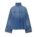 Women's Street Fashion Denim Jackets Long Sleeves High Neck New Casual Denim Coats ﻿