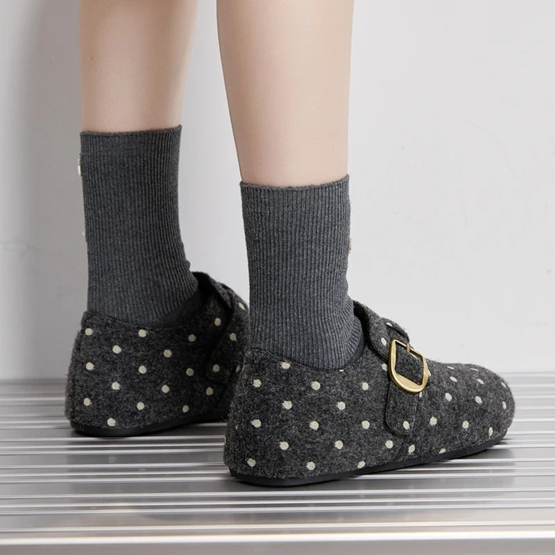Zapatillas Planas Sin Cordones con Hebleta Retro y Motivo de Lunares para Mujer