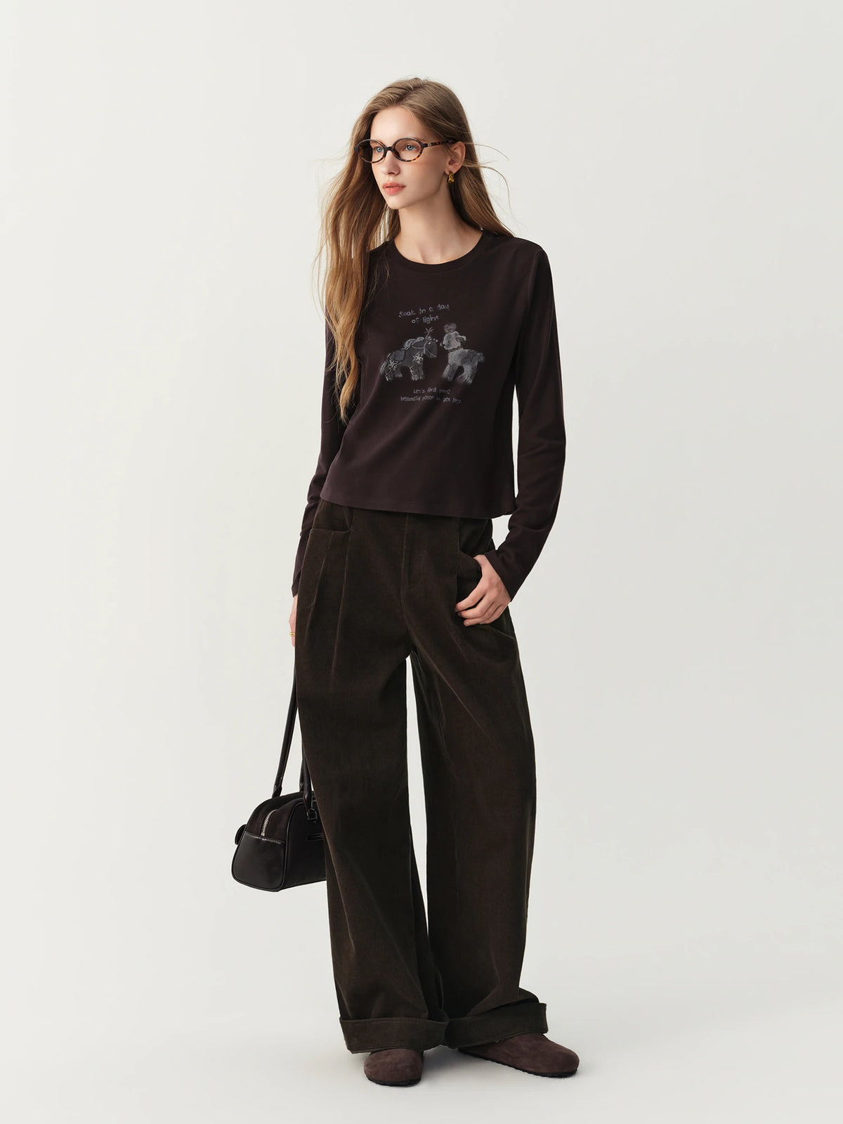 Women's 100% Cotton Straight-Leg Pants – High Waist, Cuffed Hem, Full Length