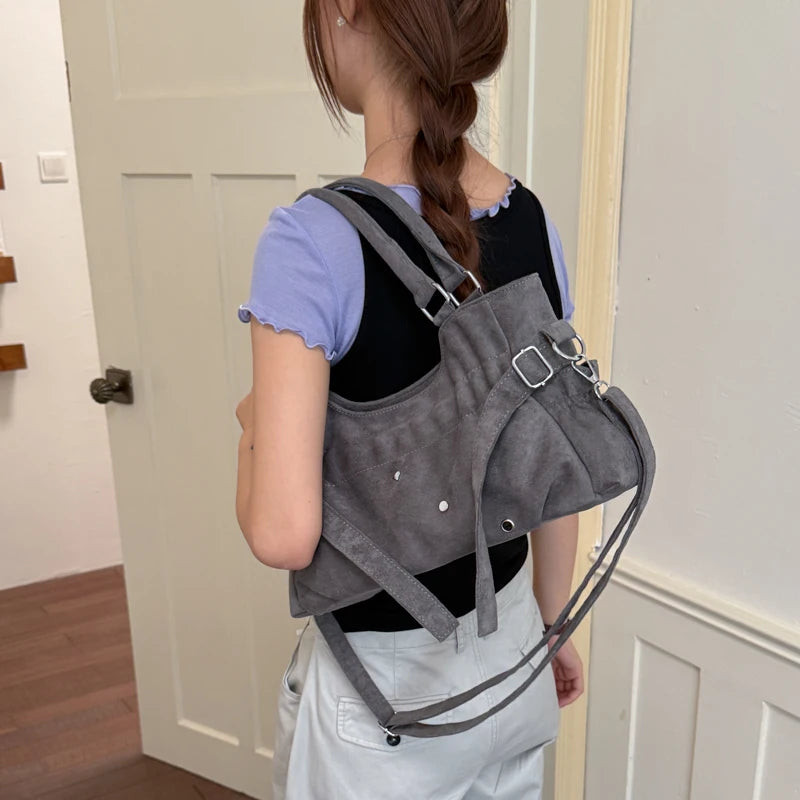 PU Leather Vintage Tote Bag – Rivet Detail, Adjustable Strap, 37×20×9 cm