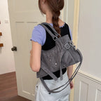 PU Leather Vintage Tote Bag – Rivet Detail, Adjustable Strap, 37×20×9 cm