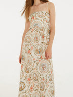 Midi Dress Floral Print Spaghetti Strap Casual Apricot Flower Sleeveless