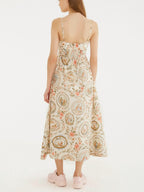 Midi Dress Floral Print Spaghetti Strap Casual Apricot Flower Sleeveless