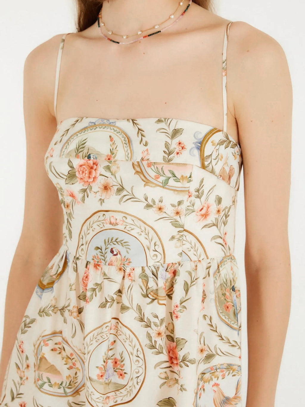 Midi Dress Floral Print Spaghetti Strap Casual Apricot Flower Sleeveless