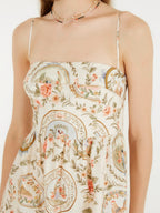 Midi Dress Floral Print Spaghetti Strap Casual Apricot Flower Sleeveless