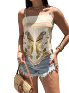 Women's Camisole Top Parrot Floral Striped Beaded Strap Summer Vacay Tank Top