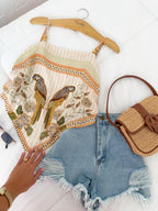 Women's Camisole Top Parrot Floral Striped Beaded Strap Summer Vacay Tank Top