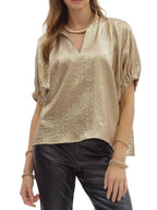 Women's Blouse Metallic Shimmering V-Neck Short Sleeve Casual Fashion Top