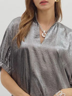 Women's Blouse Metallic Shimmering V-Neck Short Sleeve Casual Fashion Top