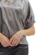 Women's Blouse Metallic Shimmering V-Neck Short Sleeve Casual Fashion Top