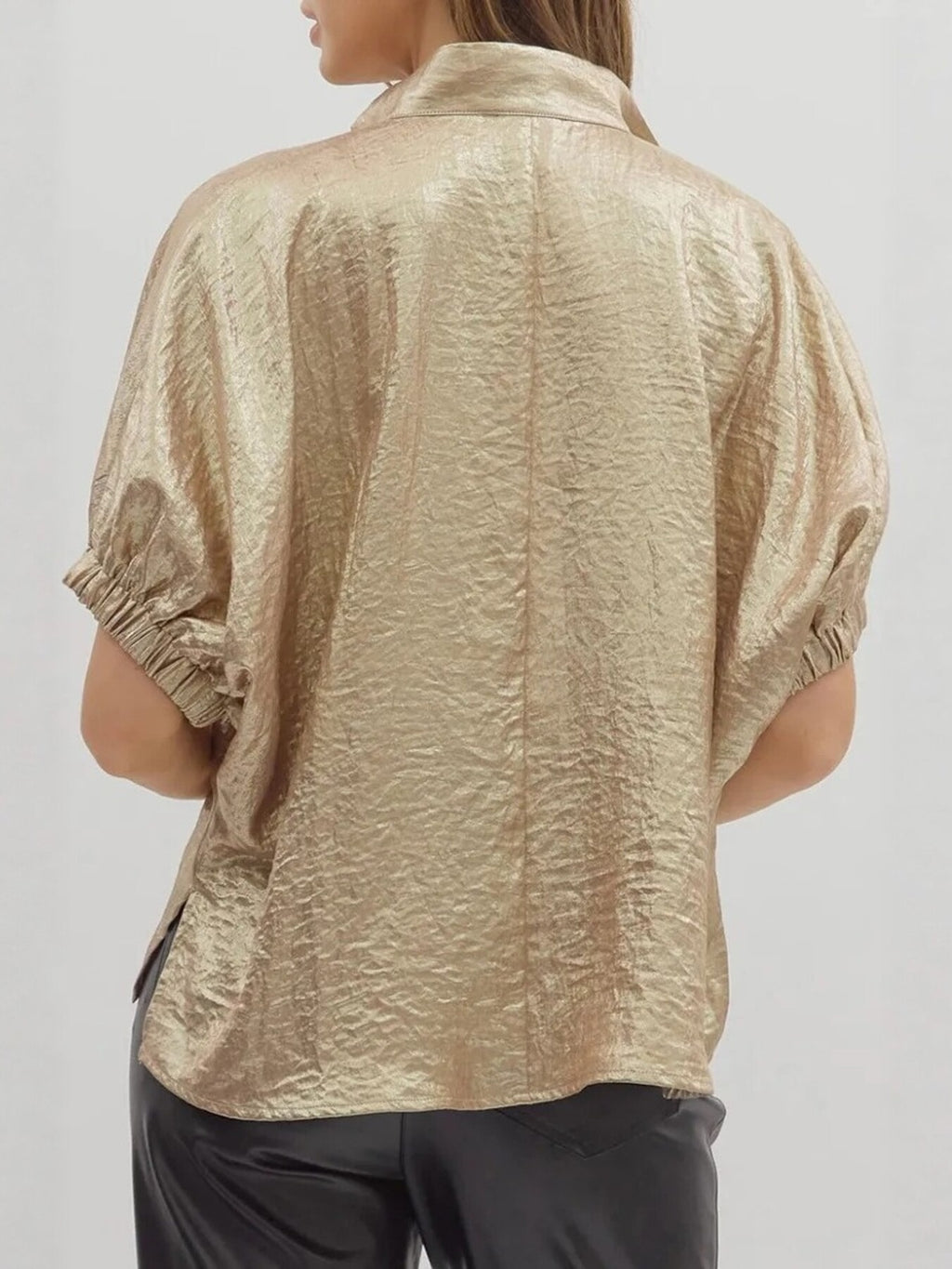 Women's Blouse Metallic Shimmering V-Neck Short Sleeve Casual Fashion Top
