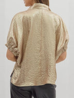 Women's Blouse Metallic Shimmering V-Neck Short Sleeve Casual Fashion Top