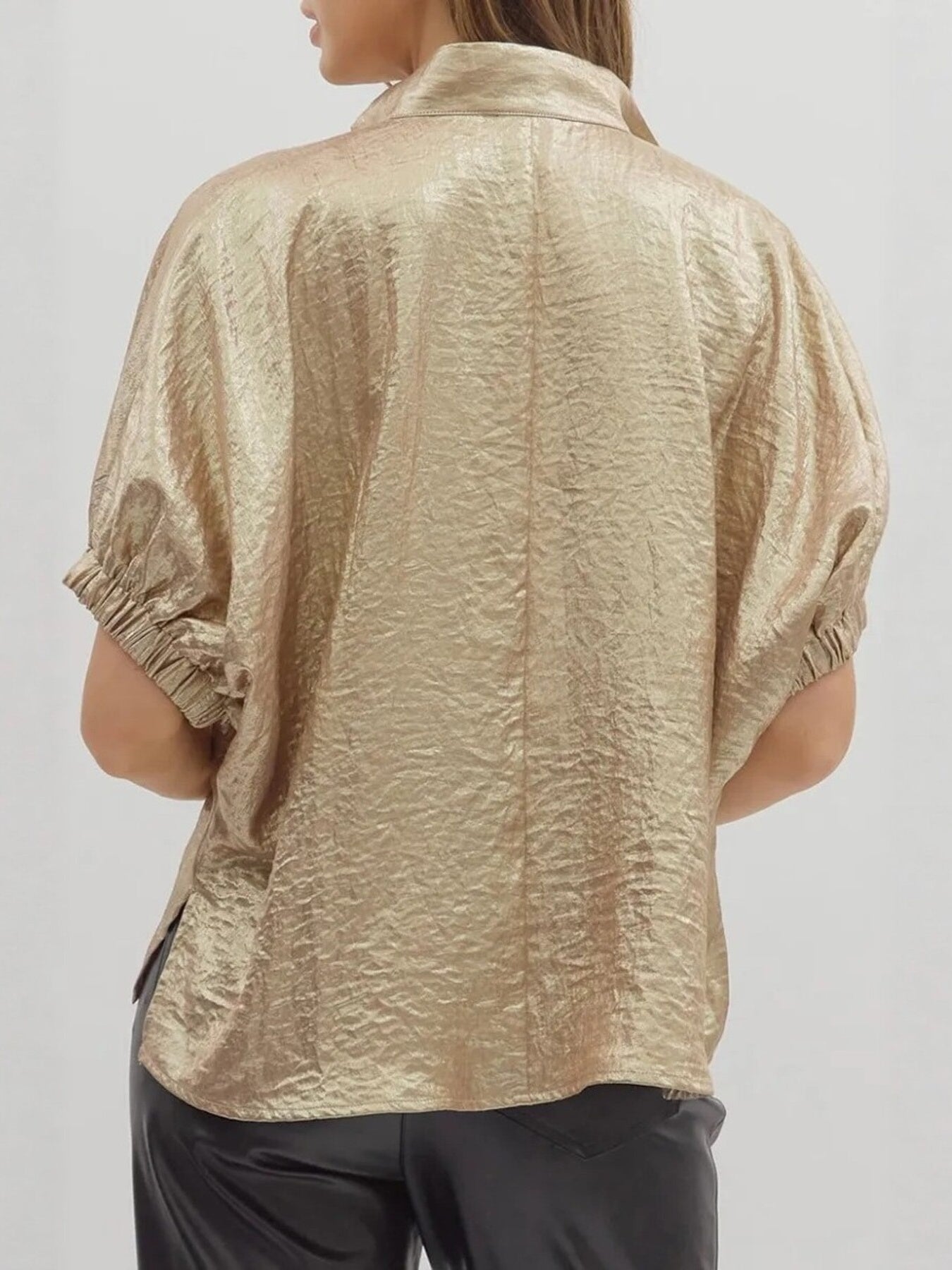 Women's Blouse Metallic Shimmering V-Neck Short Sleeve Casual Fashion Top
